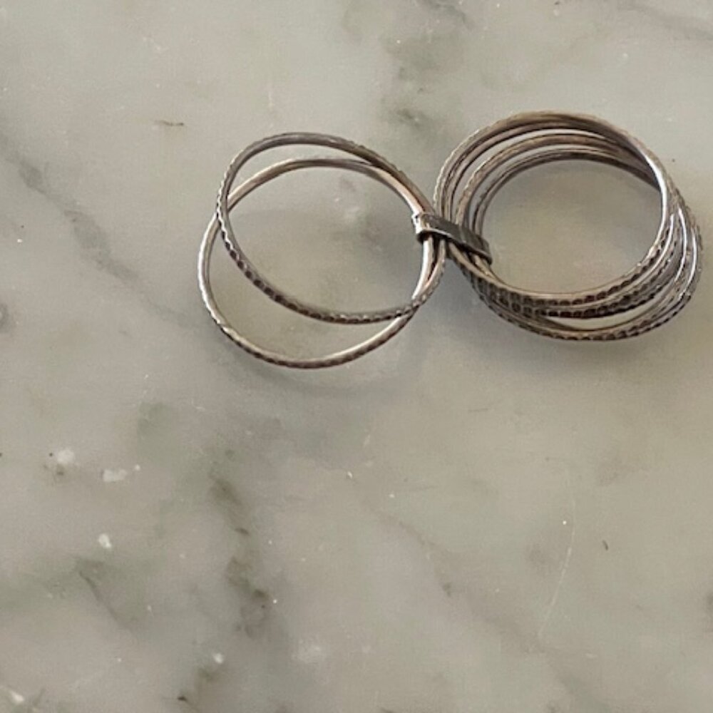 Silver Hammered Stacked 7 Banded Joined Ring Size 6.5 - Picture 8 of 14